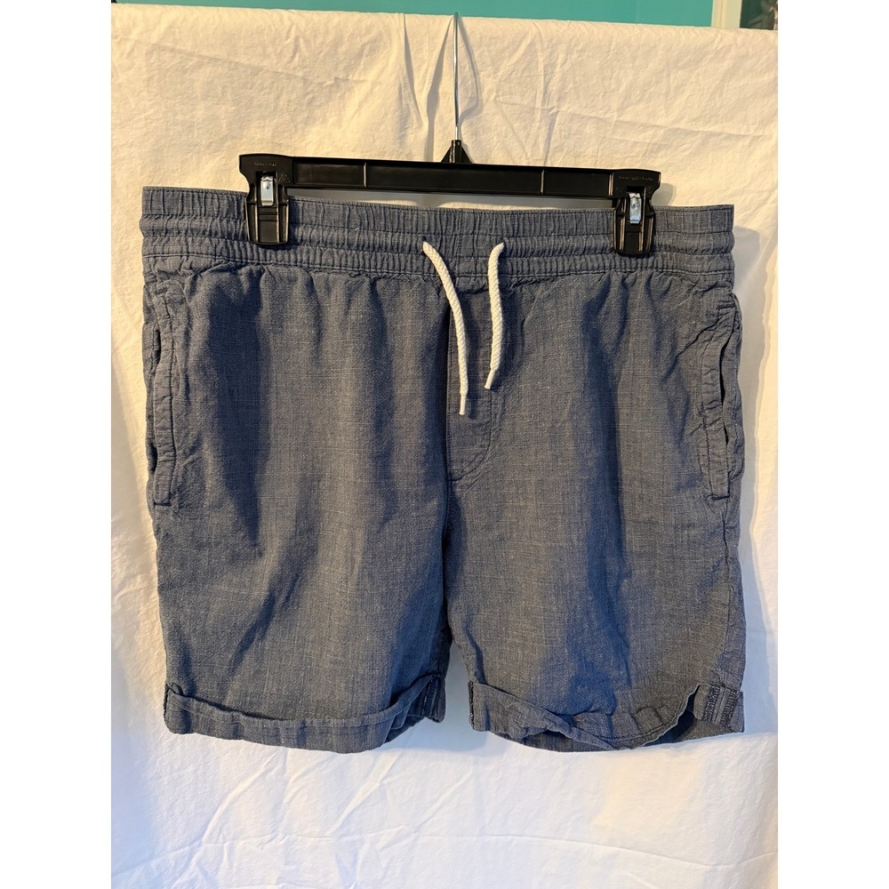 H&M LOGG Mens Blue Chambray Drawstring Shorts Elastic Waist Casual Summer Size M